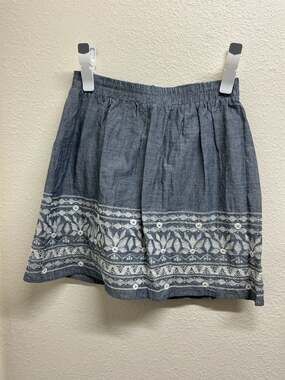 Everly Blue Embroidered Chambray Mini Skirt